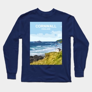 Cornwall, England UK. British seaside landscape art Long Sleeve T-Shirt